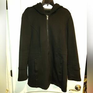 EUC THE SEBBY COLLECTION SLEEK BLACK ZIP-UP WOMEN'S HOODED HEAVY JACKET LARGE